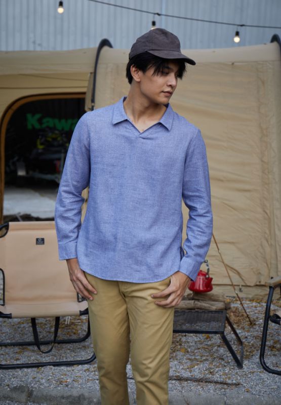 Khaki Bros - Long Sleeve Pullover Shirt - เสื้อเชิ๊ตแขนยาว - ทรง Pullover - KM21S012