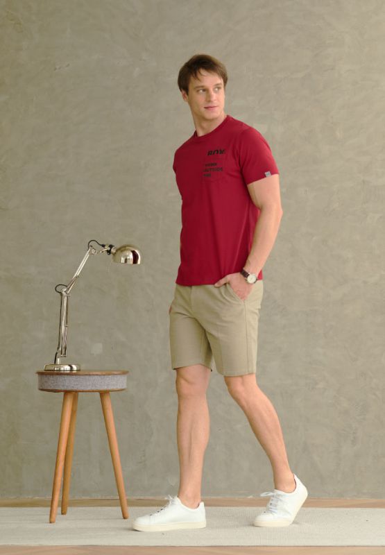 Khaki Bros - Slim Fit Shorts - กางเกงขาสั้น ทรง Slim Fit - KM22T007  - Lt Khaki