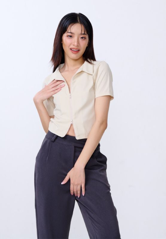 Khaki Bros. - Ladies - Top Crop Shirt - เสื้อยืดคอปก - KL24K002