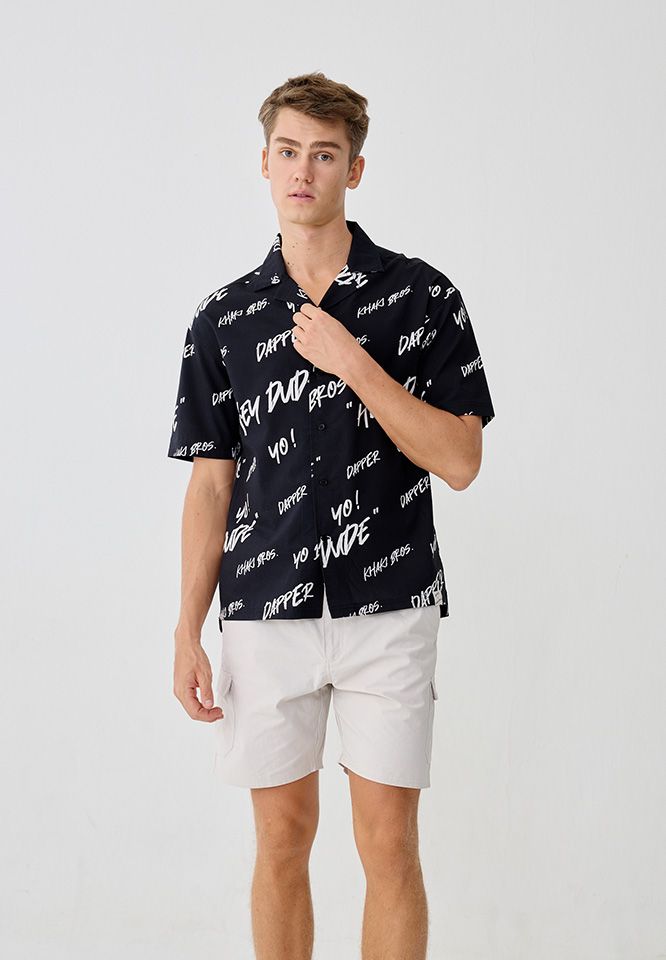 Dapper x Khaki Bros - Hawaii Shirt Relax Fit - เสื้อยืดคอกลม ทรง Relax Fit - DAMBCS_BK_2010KB
