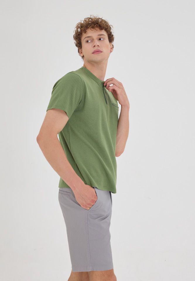 Khaki Bros. - Henley T-shirt - เสื้อยืดแขนสั้น คอ Henley - KM24K029