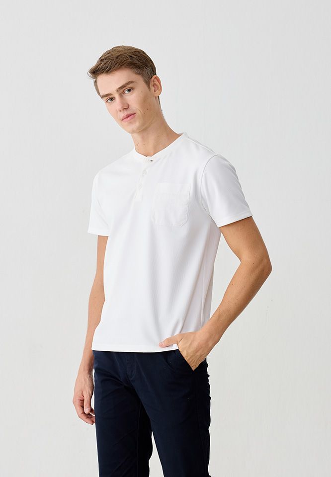 Khaki Bros. - คาคิบรอส - Henley T-shirt - เสื้อยืดแขนสั้นคอ Henley ทรง Regular - KM25K007