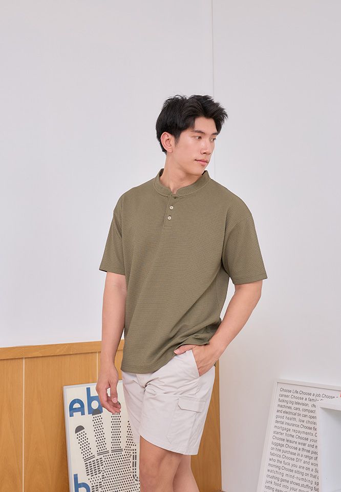 Khaki Bros. - คาคิบรอส -  Henley - Loose Fit - เสื้อ Henley  ทรง Loose Fit - KM25K036