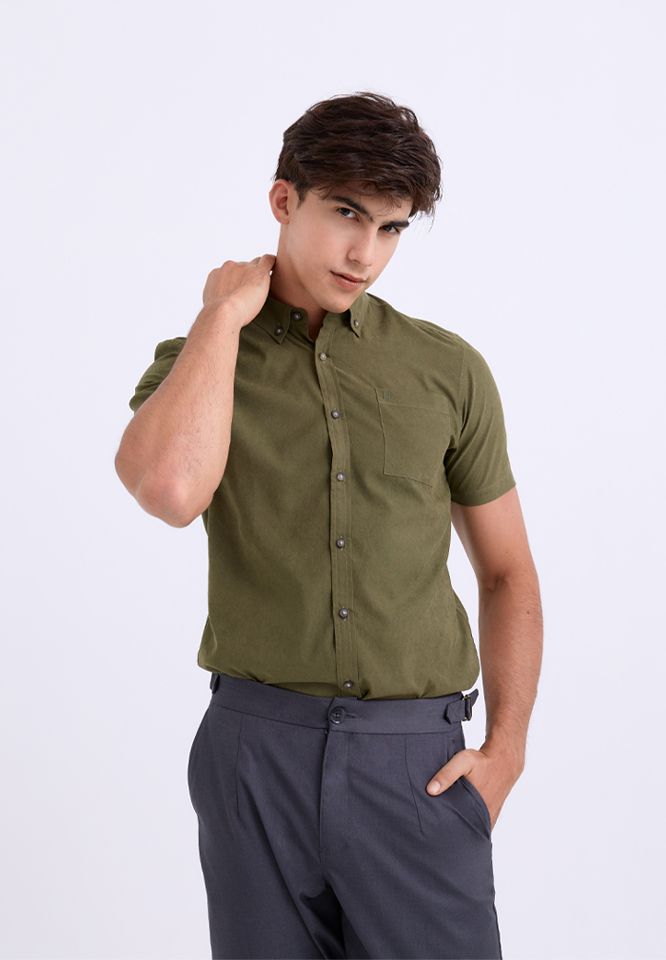 Khaki Bros. - คาคิบรอส - Short Sleeve Shirt Regular Fit - เสื้อเชิ๊ตแขนสั้น ทรง Regular Fit - KM25S017